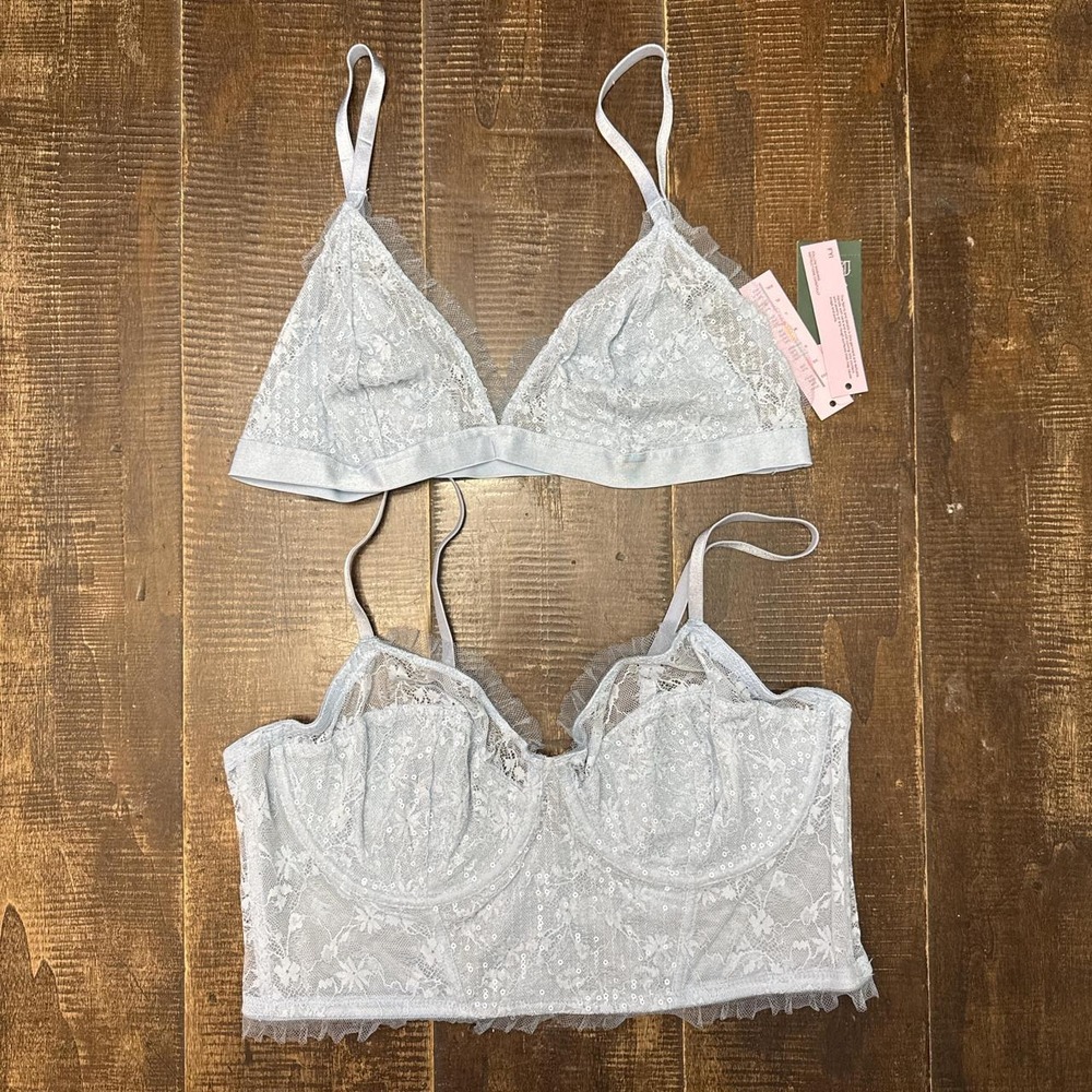 Wild Fable Women's Sequin Lace Corset and Sequin Triangle Bralette Set